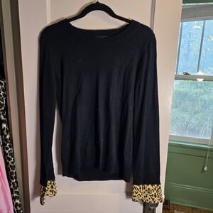 J. Crew Merino Wool Black And Leopard Print Sweater Size Medium